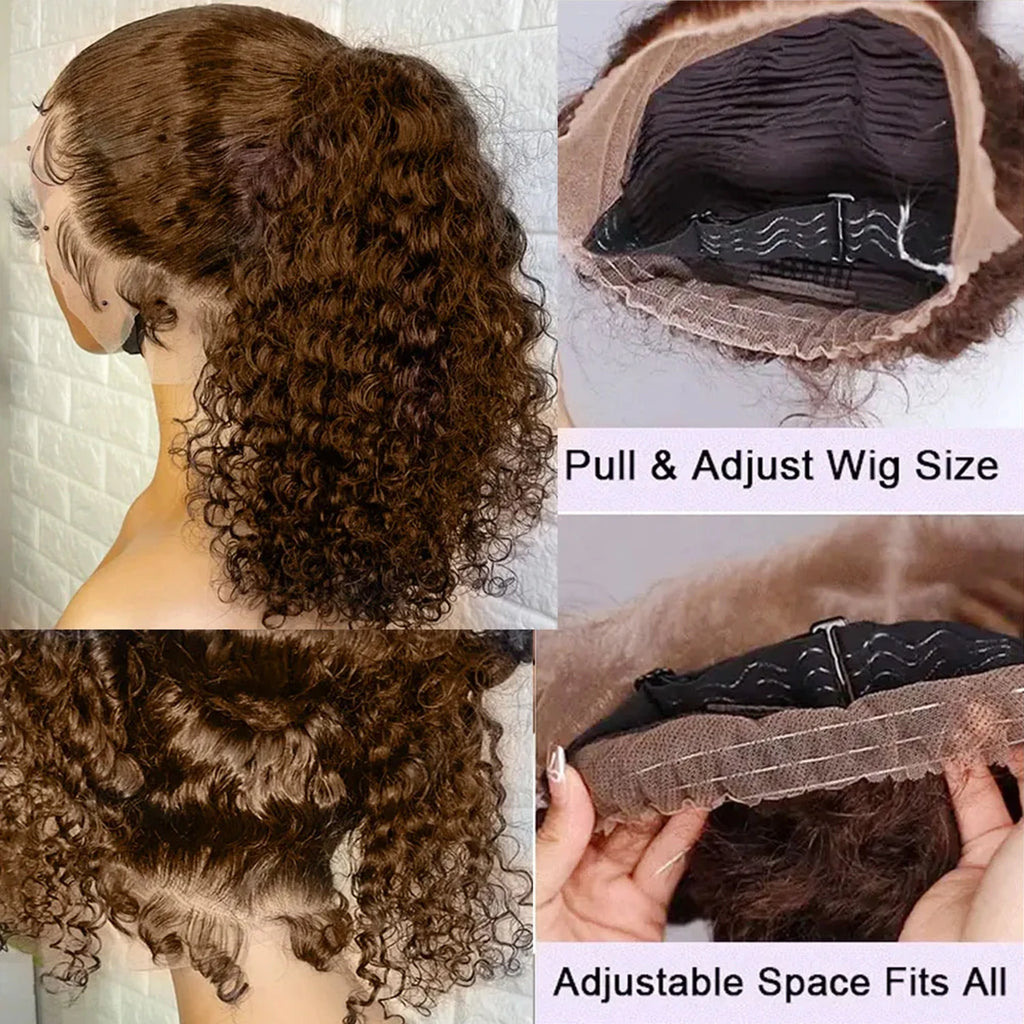Invisible Strap Chocolate Brown 360 Full Hd Lace Front Wig 200% Density Deep Wave Frontal Wig Pre Cut Glueless Wig Human Hair