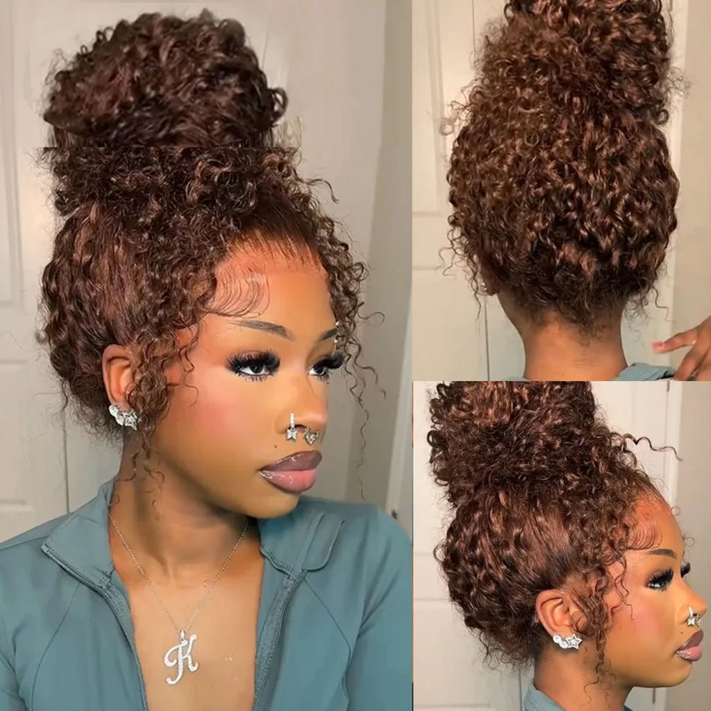 Invisible Strap Chocolate Brown 360 Full Hd Lace Front Wig 200% Density Deep Wave Frontal Wig Pre Cut Glueless Wig Human Hair