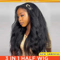 Kinky Straight Half Wig Human Hair Glueless Wig Human Hair Ready to Wear 3 IN 1 Half Wig Drawstring Yaki Straight Glueless Wig