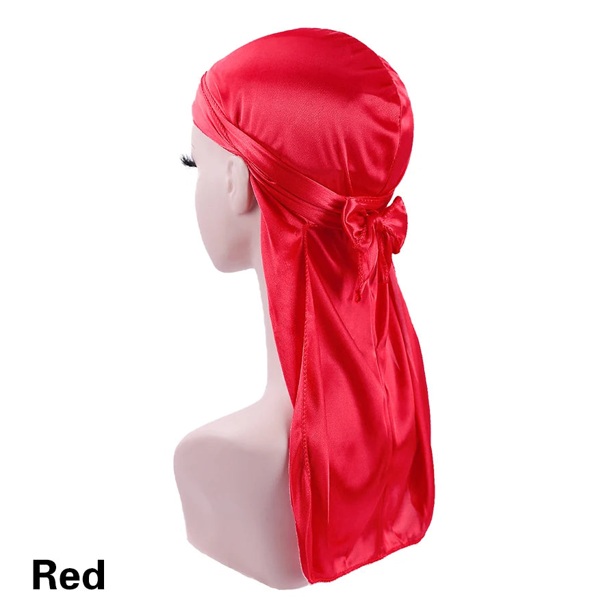 Unisex Silky Durags Bandanas Turban Hat Wigs Doo Men Satin Durag Biker Headwear Headband Hair Accessories Extra Long Tail Du-Rag