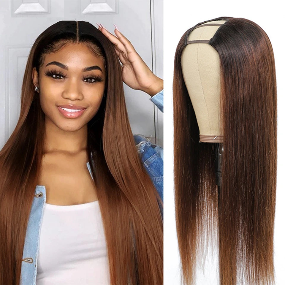 1B30 Honey Blonde Color Straight V Part Wig No Leave Out Glueless Brazilian Remy Human Hair Upgrade U Part Wigs For Black Women