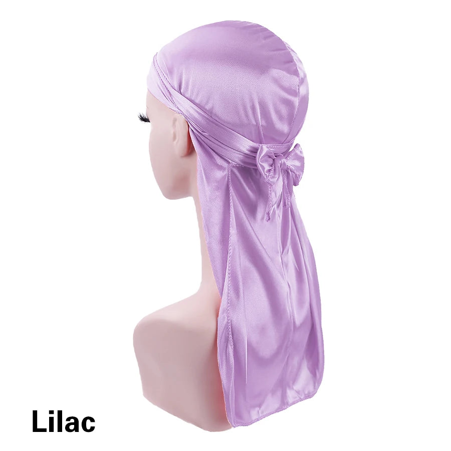 Unisex Silky Durags Bandanas Turban Hat Wigs Doo Men Satin Durag Biker Headwear Headband Hair Accessories Extra Long Tail Du-Rag