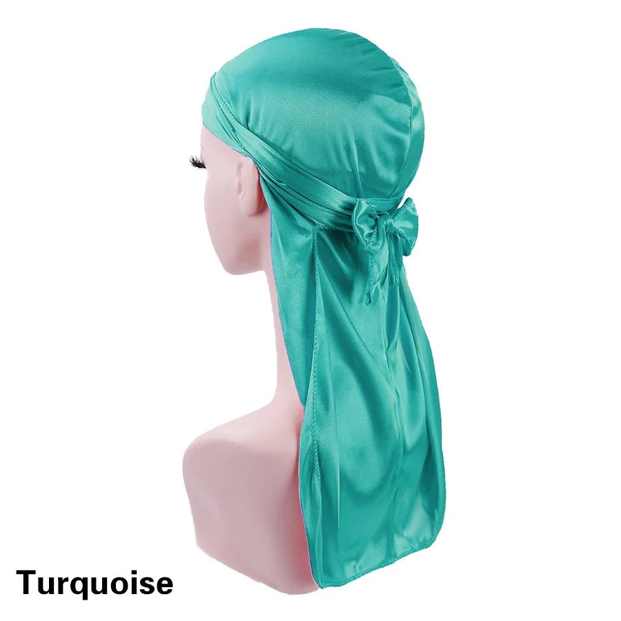 Unisex Silky Durags Bandanas Turban Hat Wigs Doo Men Satin Durag Biker Headwear Headband Hair Accessories Extra Long Tail Du-Rag