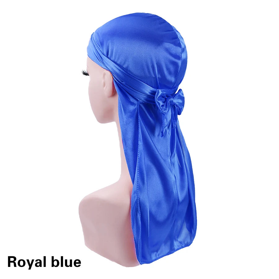 Unisex Silky Durags Bandanas Turban Hat Wigs Doo Men Satin Durag Biker Headwear Headband Hair Accessories Extra Long Tail Du-Rag