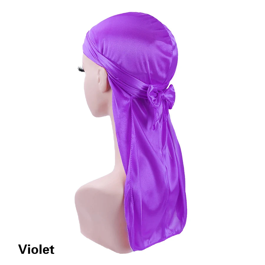 Unisex Silky Durags Bandanas Turban Hat Wigs Doo Men Satin Durag Biker Headwear Headband Hair Accessories Extra Long Tail Du-Rag