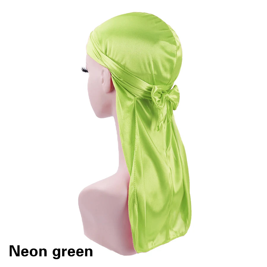 Unisex Silky Durags Bandanas Turban Hat Wigs Doo Men Satin Durag Biker Headwear Headband Hair Accessories Extra Long Tail Du-Rag