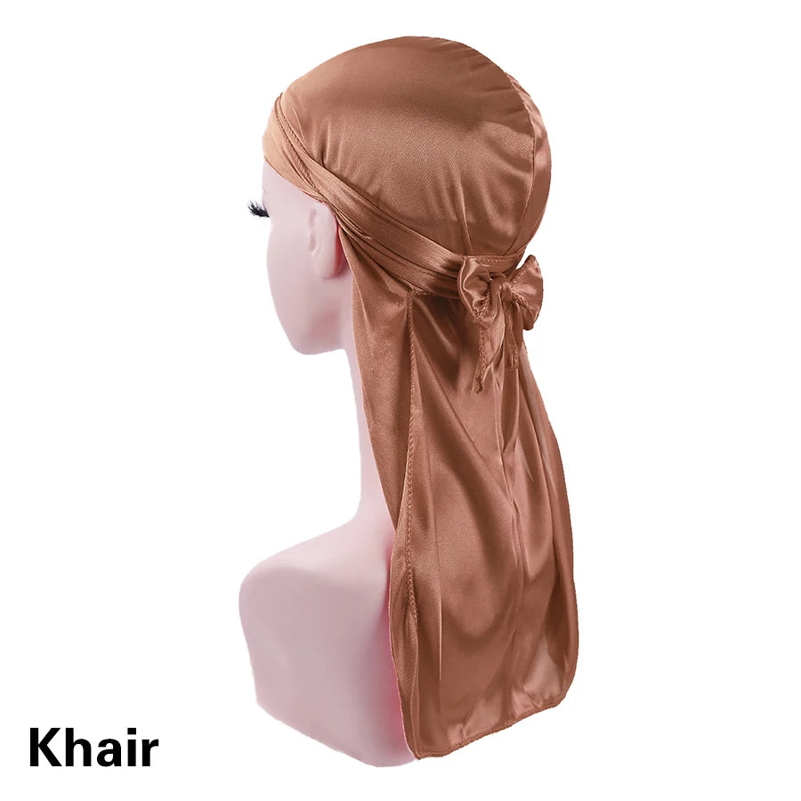 Unisex Silky Durags Bandanas Turban Hat Wigs Doo Men Satin Durag Biker Headwear Headband Hair Accessories Extra Long Tail Du-Rag