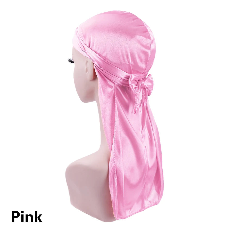 Unisex Silky Durags Bandanas Turban Hat Wigs Doo Men Satin Durag Biker Headwear Headband Hair Accessories Extra Long Tail Du-Rag