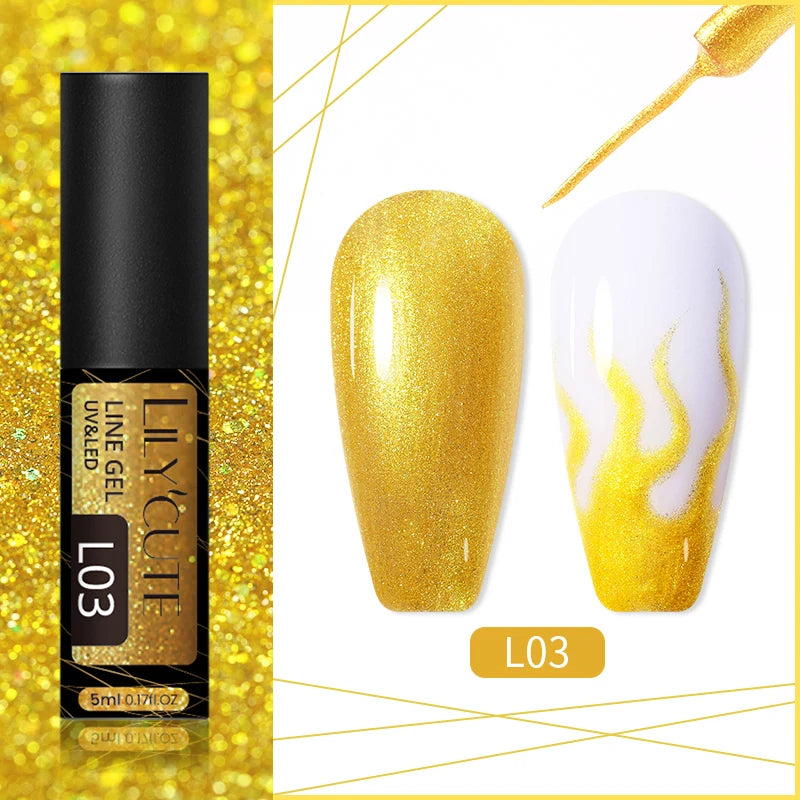 LILYCUTE 5ml Super-Bright Mirror Metallic Liner Gel Nail Polish Gold Silver French Style Drawing Stripe Nail Art Graffiti UV Gel