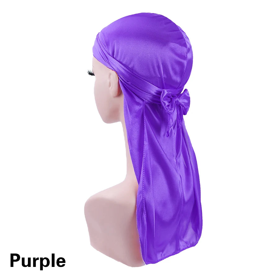 Unisex Silky Durags Bandanas Turban Hat Wigs Doo Men Satin Durag Biker Headwear Headband Hair Accessories Extra Long Tail Du-Rag