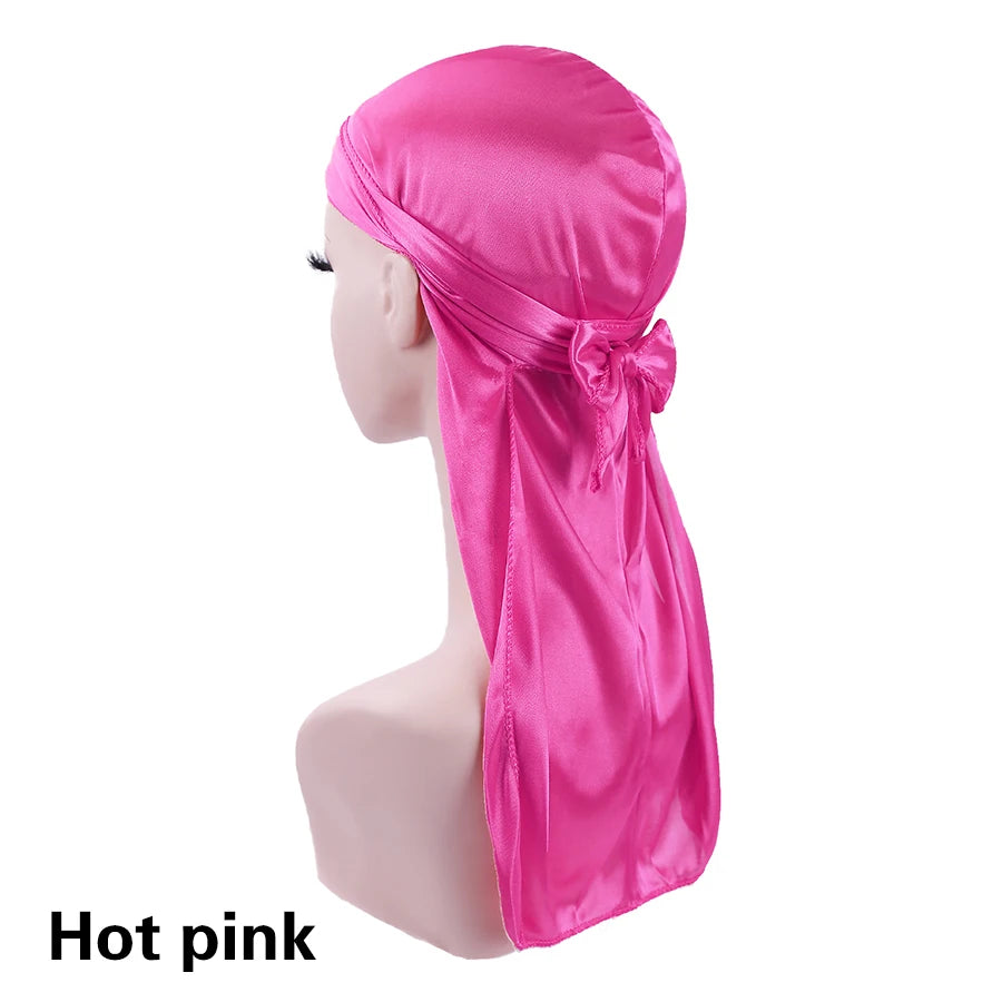 Unisex Silky Durags Bandanas Turban Hat Wigs Doo Men Satin Durag Biker Headwear Headband Hair Accessories Extra Long Tail Du-Rag