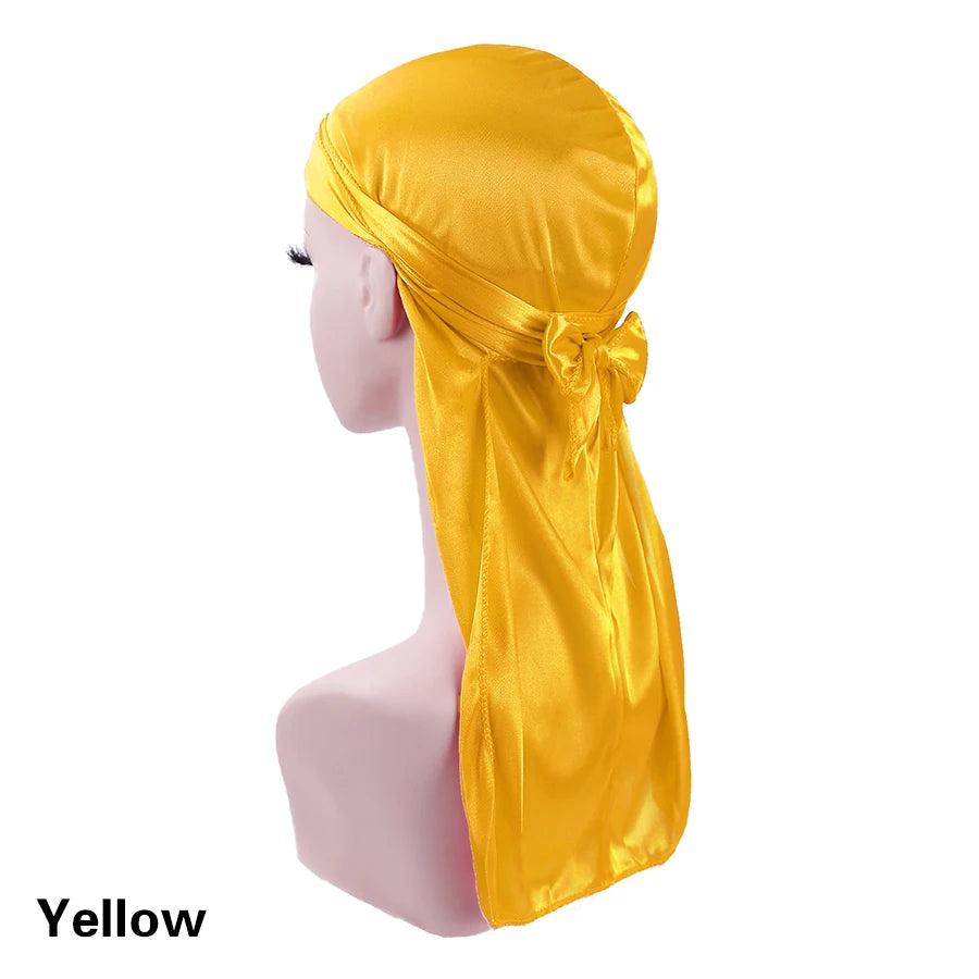 Unisex Silky Durags Bandanas Turban Hat Wigs Doo Men Satin Durag Biker Headwear Headband Hair Accessories Extra Long Tail Du-Rag