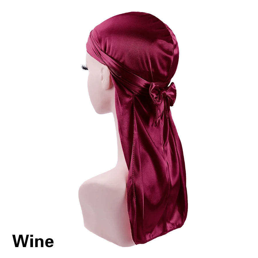Unisex Silky Durags Bandanas Turban Hat Wigs Doo Men Satin Durag Biker Headwear Headband Hair Accessories Extra Long Tail Du-Rag