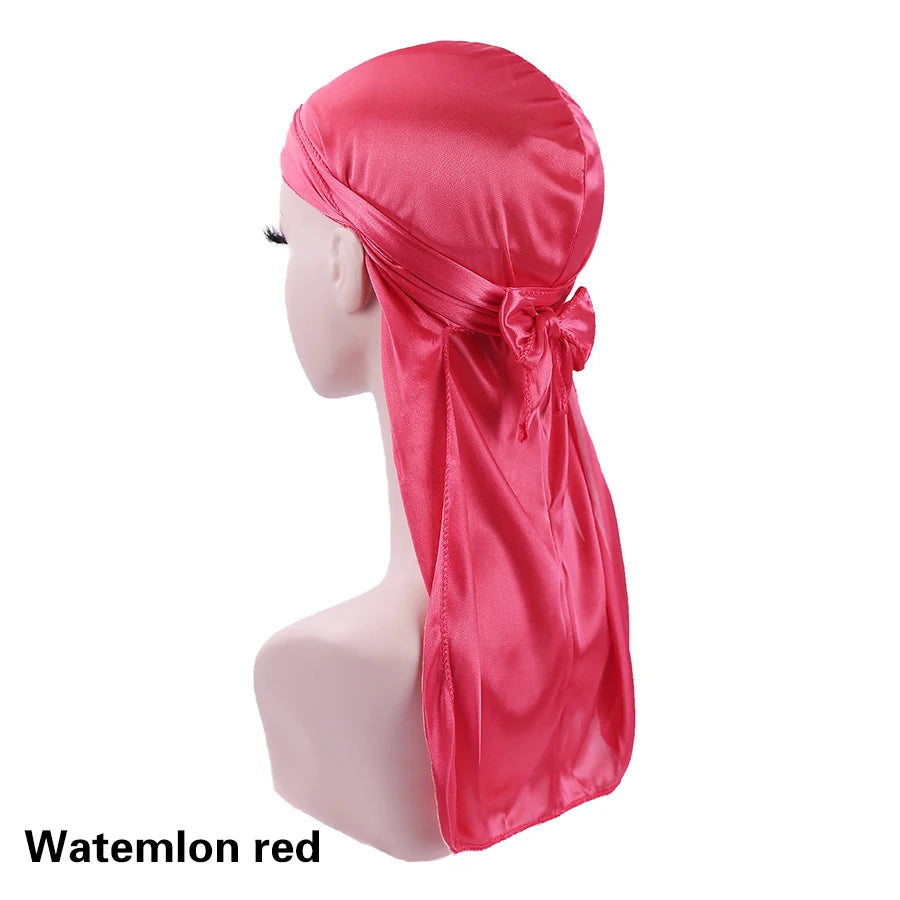 Unisex Silky Durags Bandanas Turban Hat Wigs Doo Men Satin Durag Biker Headwear Headband Hair Accessories Extra Long Tail Du-Rag