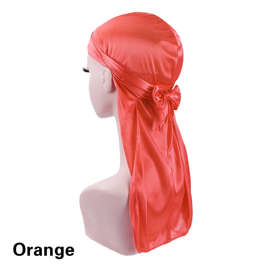 Unisex Silky Durags Bandanas Turban Hat Wigs Doo Men Satin Durag Biker Headwear Headband Hair Accessories Extra Long Tail Du-Rag