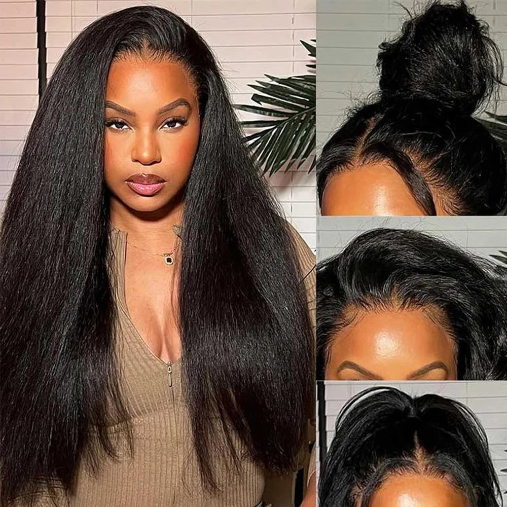 250 Density Invisi Strap 360 Glueless Wig Invisible Drawstring Afro Yaki Straight 360 Full HD Lace Wig Human Hair Upgrade Wigs