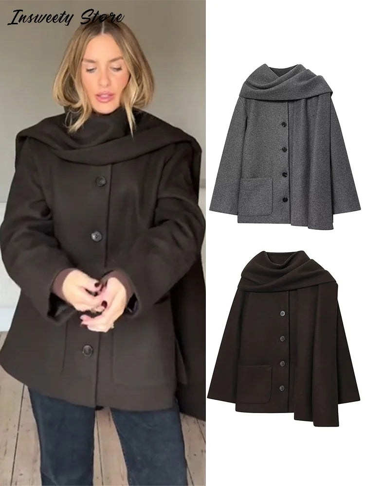 Fashion British Style Trench Coat with Detachable Scarf Women's Single Breasted Long Sleeve Jacket 2025 Winter Classic Outerwear
