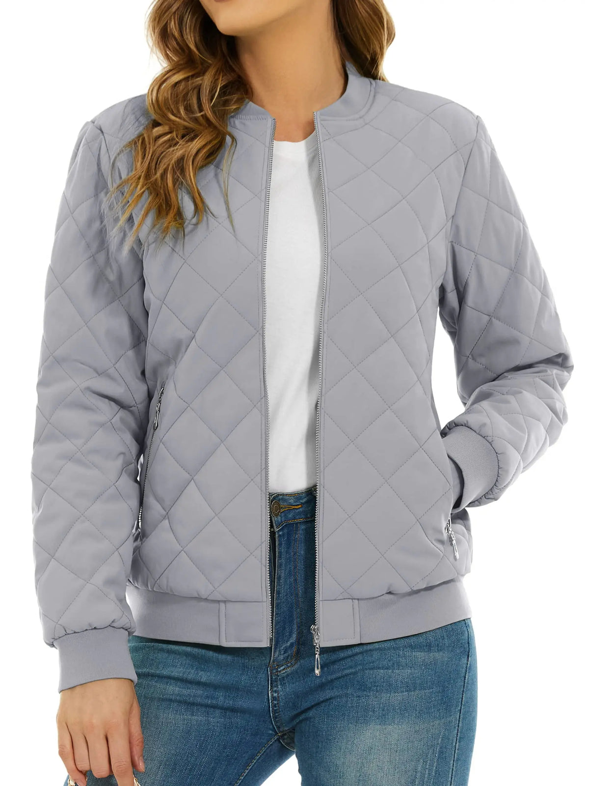 TACVASEN Padded Warm Jackets Womens Fashion Retro Pilot Jacket Diamond Quilted Coats Full Zip Up Pockets Casual Outwear