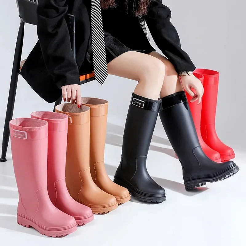 Women Rain Boots PVC Rubber Boots Outdoor Waterproof Garden Work Boots Fashion High-Tube Rubber Galoshes Women Rubber Rain Shoes