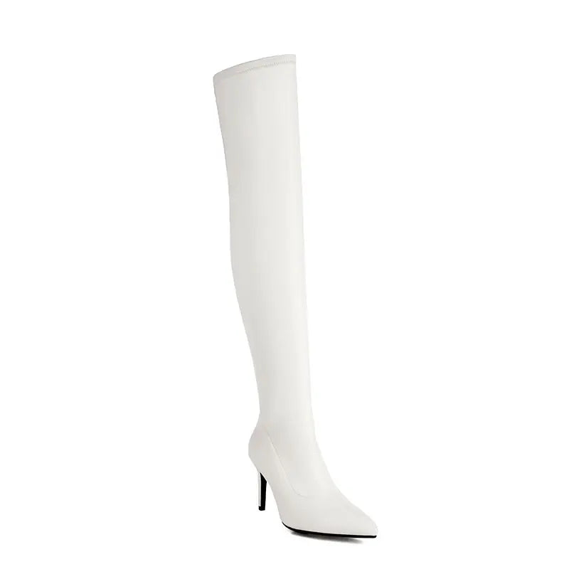 SGESVIER Elastic Women's Over the Knee High Boots Sexy Long Thigh High Boot Ladies Winter Shoes Black Gold Heeled Party Shoes
