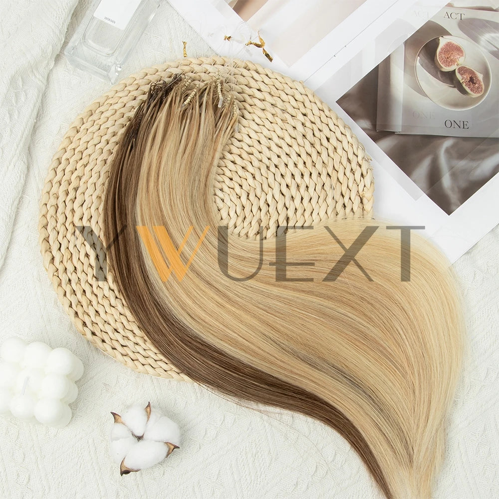 8D Human Hair Extensions Blonde 12"-24" Nano Ring Link Extensions 0.6g/s Machine Remy Human Microlink Beads Hair 30g/pack