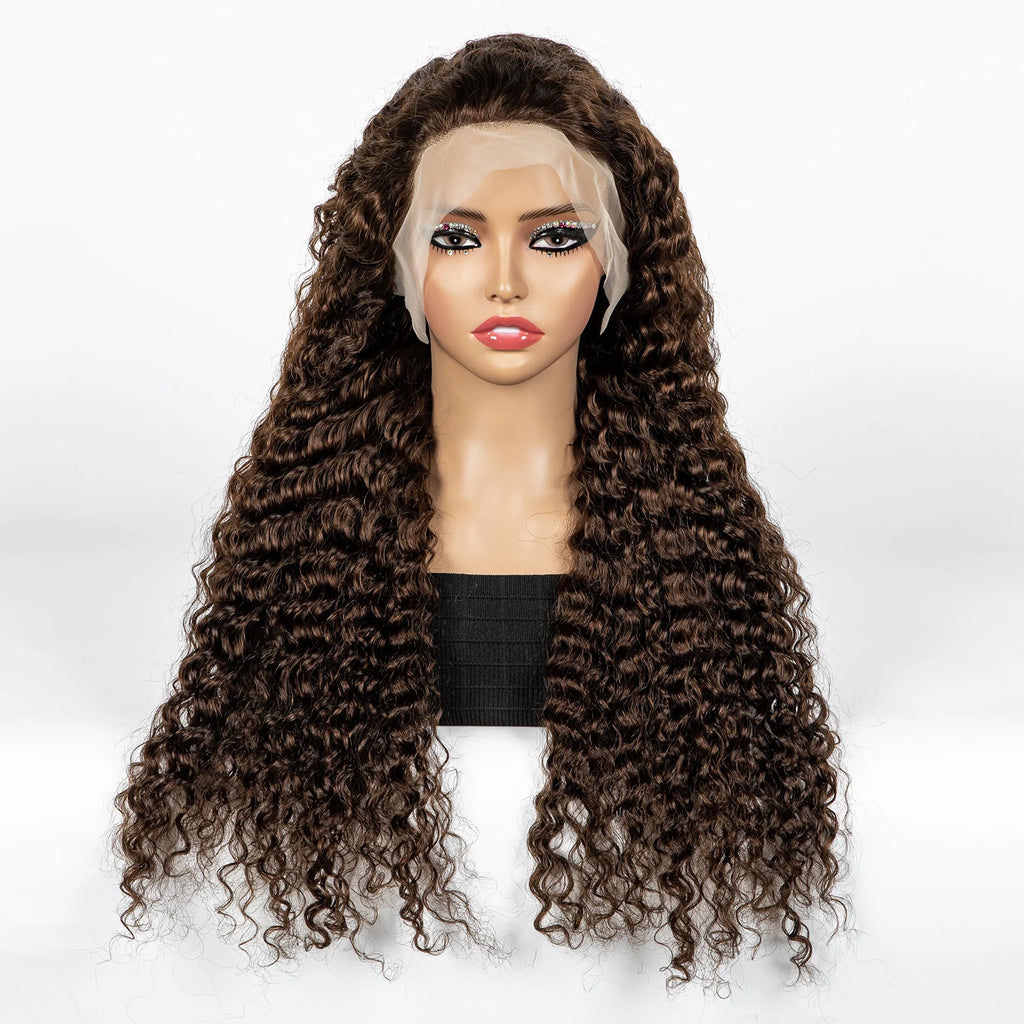 300% Density Ombre 30 Inches Water Wave Wavy Curly Human Hair Wigs 13x4 Transparent Lace Frontal Human Hair Wig for Women