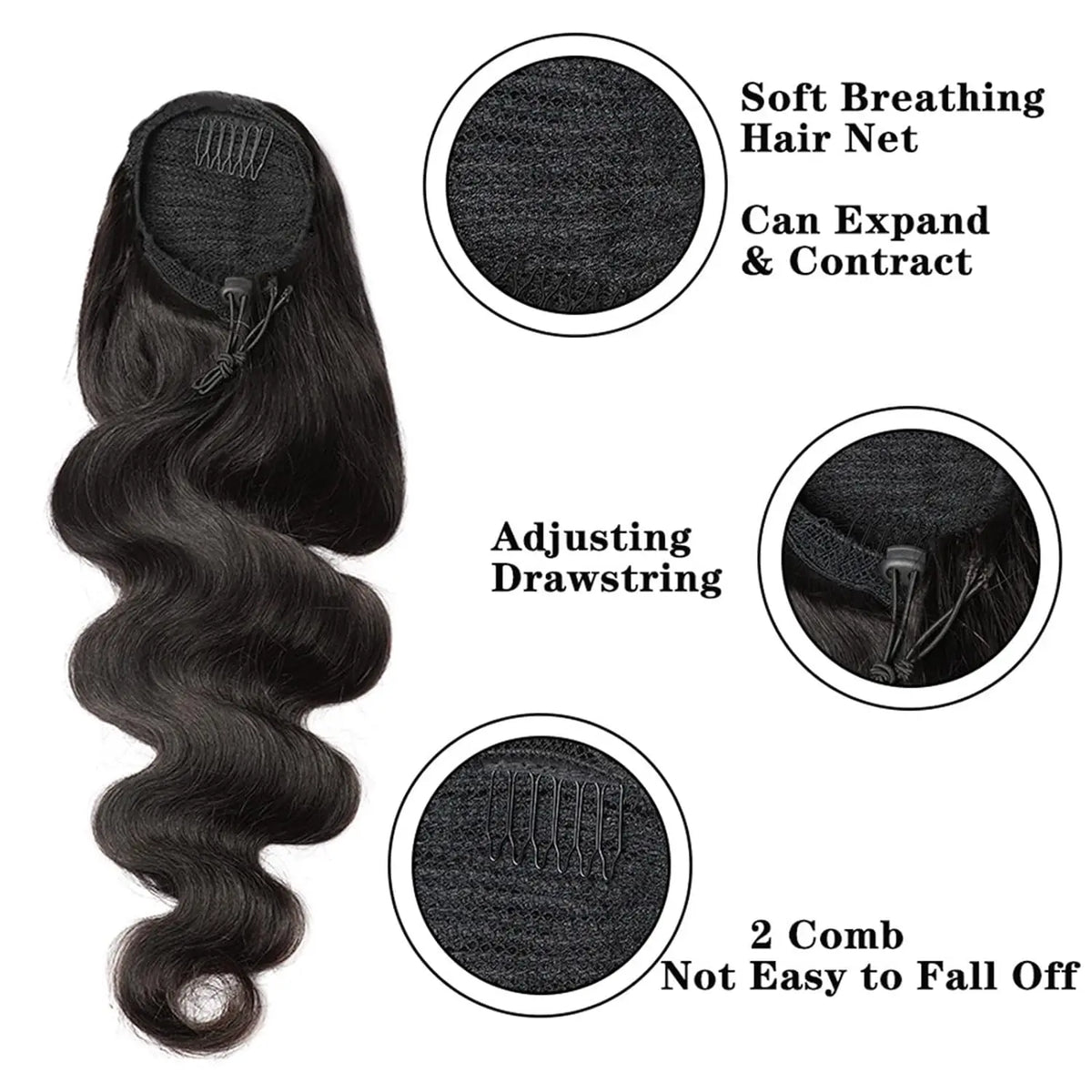 Body Wave Drawstring Ponytail Human Hair Extensions 100% Real Human Hair Brazilian Remy Clip In For Women Ponytail Natural Color