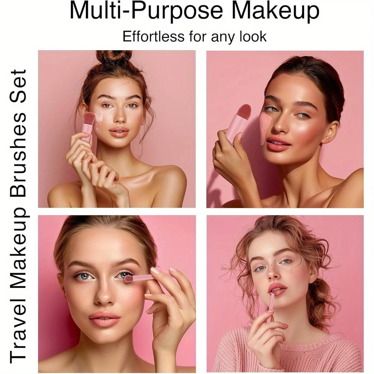 Mini 5-Piece Portable Makeup Brush Set With Mirror - Makeup Brush Travel Set, Eyeshadow Brush Tool