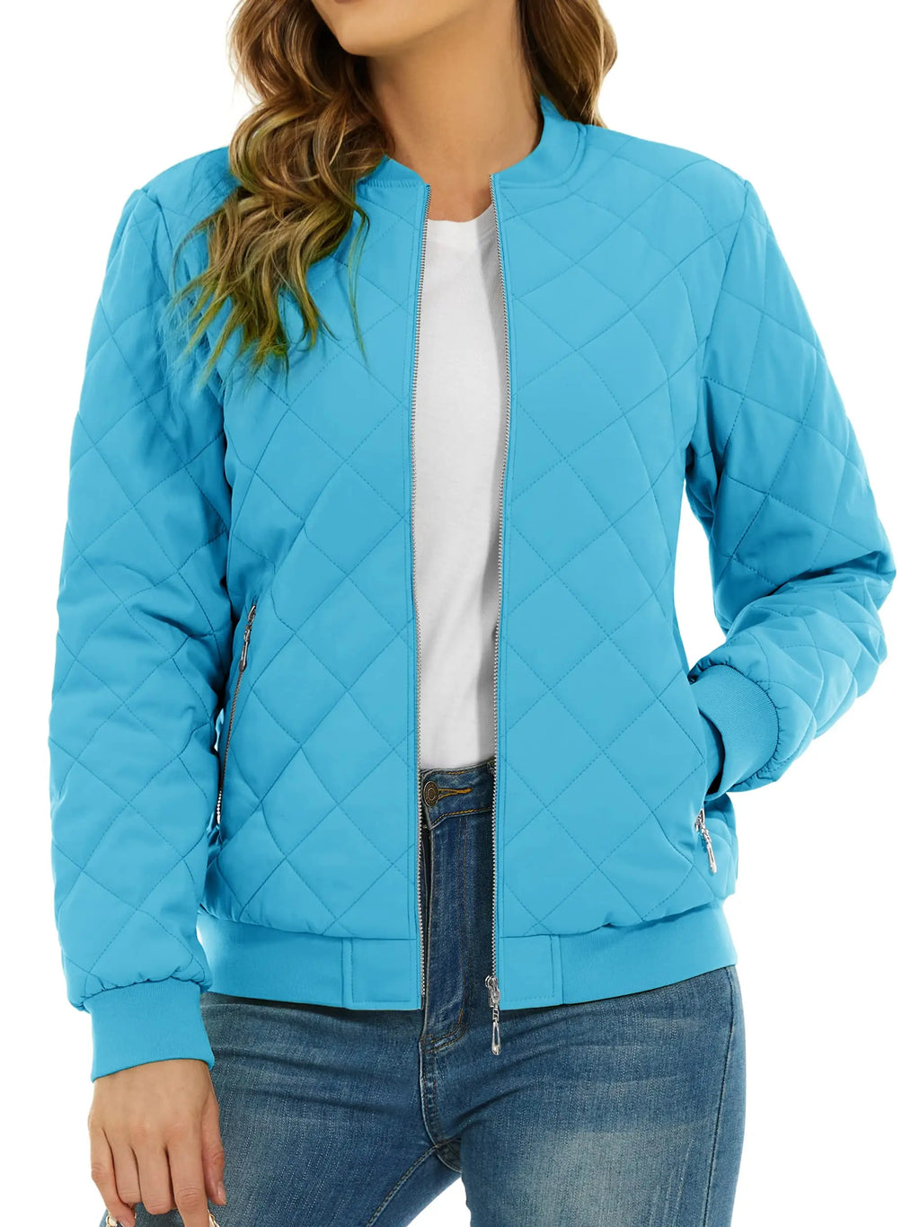 TACVASEN Padded Warm Jackets Womens Fashion Retro Pilot Jacket Diamond Quilted Coats Full Zip Up Pockets Casual Outwear