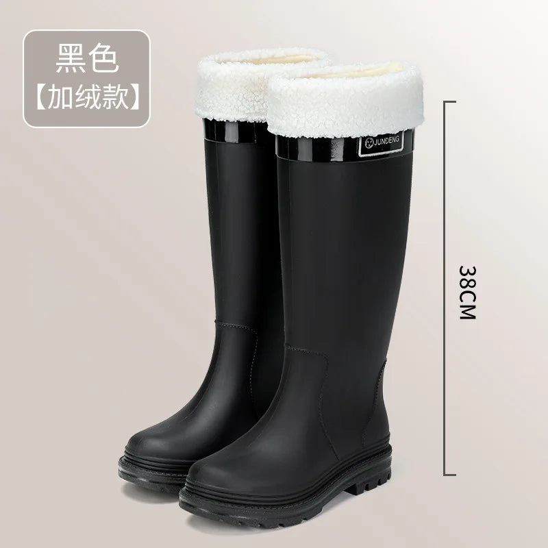 Women Rain Boots PVC Rubber Boots Outdoor Waterproof Garden Work Boots Fashion High-Tube Rubber Galoshes Women Rubber Rain Shoes
