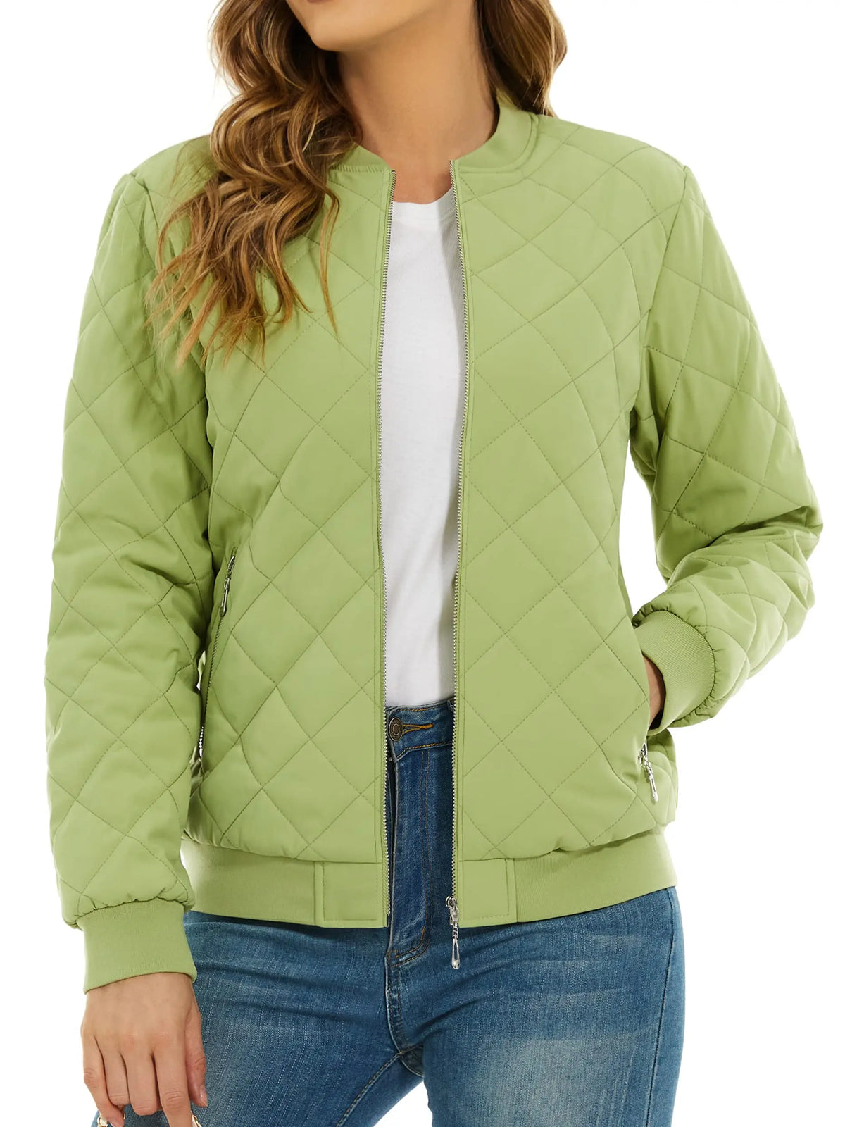 TACVASEN Padded Warm Jackets Womens Fashion Retro Pilot Jacket Diamond Quilted Coats Full Zip Up Pockets Casual Outwear