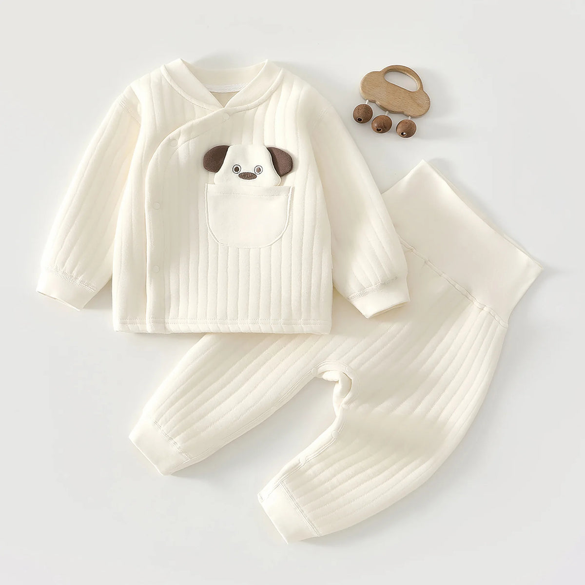 Autumn/winter Split 2-piece Set Baby Cotton Clip Thick High Waisted Pants Long Sleeved Set 0-3 Year Old Cartoon Pattern Baby Set