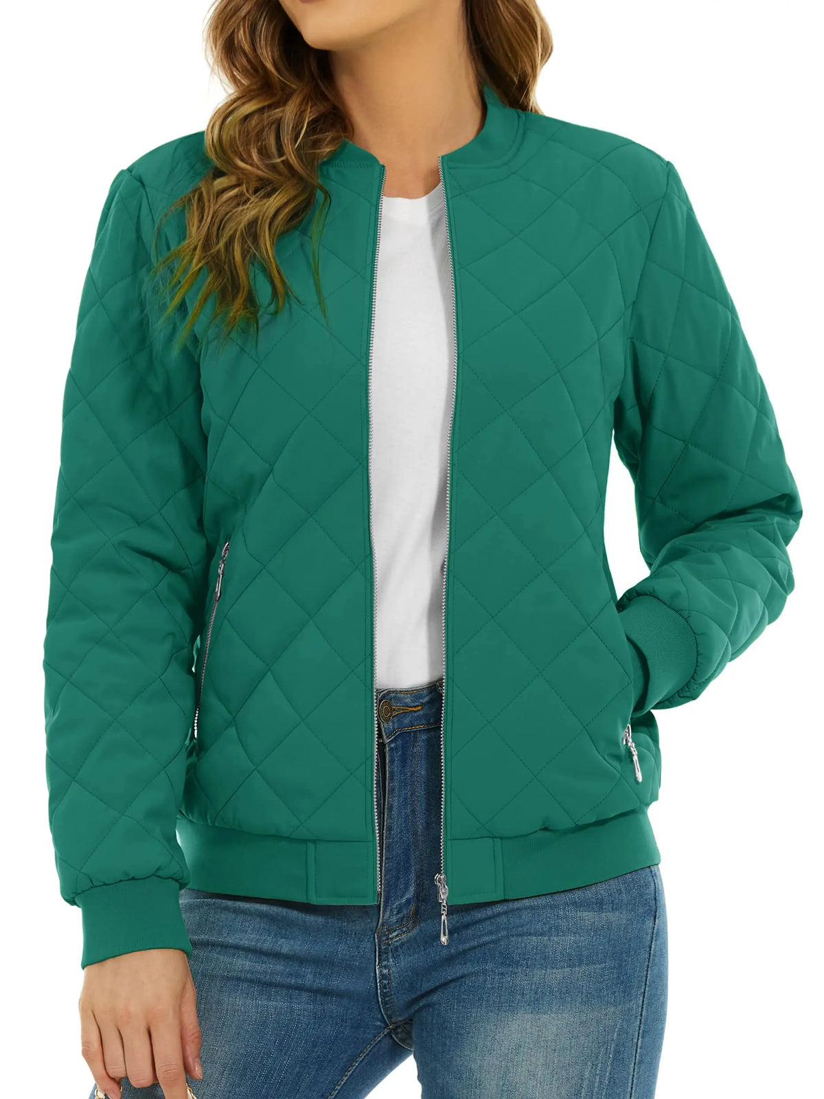 TACVASEN Padded Warm Jackets Womens Fashion Retro Pilot Jacket Diamond Quilted Coats Full Zip Up Pockets Casual Outwear