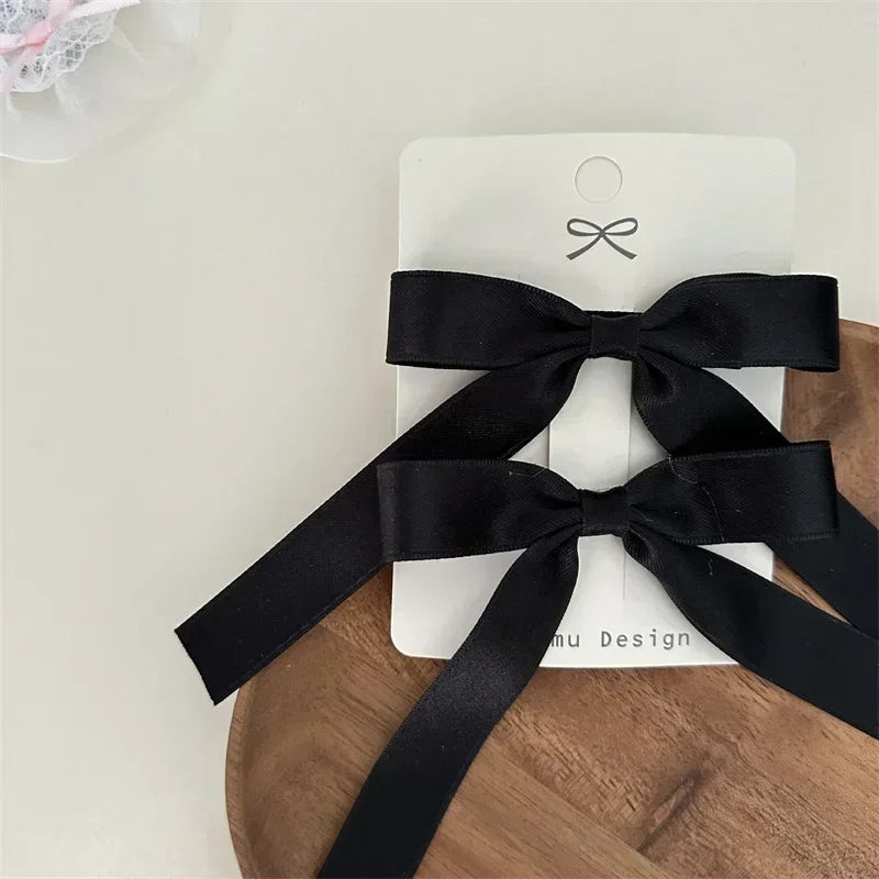 2Pcs Simplicity Sweet Bow Kid Hair Clips Baby Girls Black White Color Bow Chic BB Clip Children Hairpin Fashion Hair Accessories