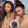 250 Density Invisi Strap 360 Glueless Wig Invisible Drawstring Afro Yaki Straight 360 Full HD Lace Wig Human Hair Upgrade Wigs
