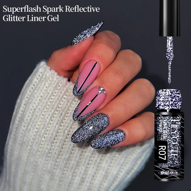 LILYCUTE 5ml Super-Bright Mirror Metallic Liner Gel Nail Polish Gold Silver French Style Drawing Stripe Nail Art Graffiti UV Gel