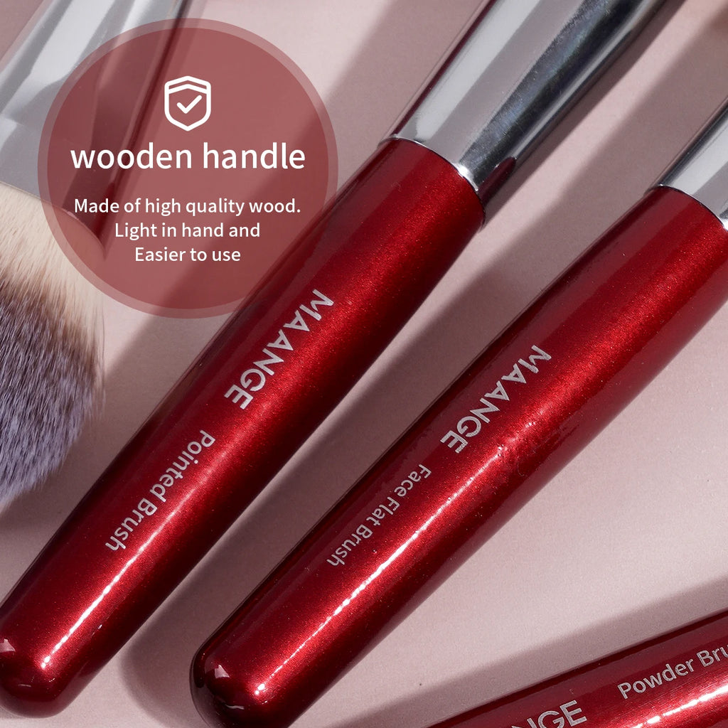 MAANGE 9PCS Makeup Brush Set Premium Kabuki Foundation Brush Blending Eyeshadow Concealer Powder Soft Dense Bristle Beauty Tools