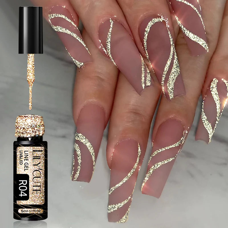 LILYCUTE 5ml Super-Bright Mirror Metallic Liner Gel Nail Polish Gold Silver French Style Drawing Stripe Nail Art Graffiti UV Gel
