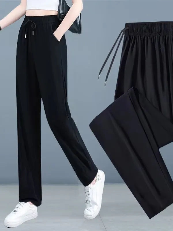 Pantalon de Sport Femme en Soie Glacée – Taille Haute, Jambes Droites, Séchage Rapide