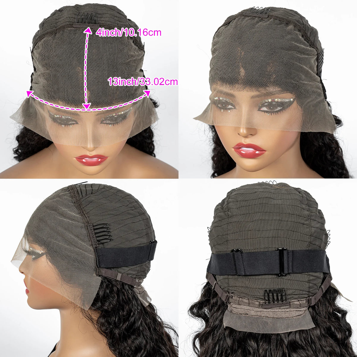 300% Density Ombre 30 Inches Water Wave Wavy Curly Human Hair Wigs 13x4 Transparent Lace Frontal Human Hair Wig for Women