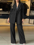 Ensemble 2 Pièces Femme – Veste Blazer Double Boutonnage & Pantalon Fluide Large, Style Chic Bureau