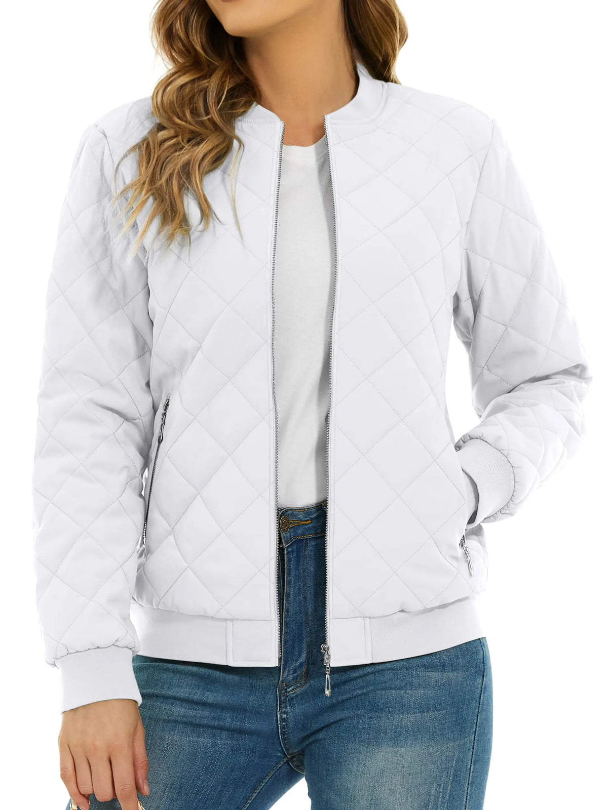 TACVASEN Padded Warm Jackets Womens Fashion Retro Pilot Jacket Diamond Quilted Coats Full Zip Up Pockets Casual Outwear
