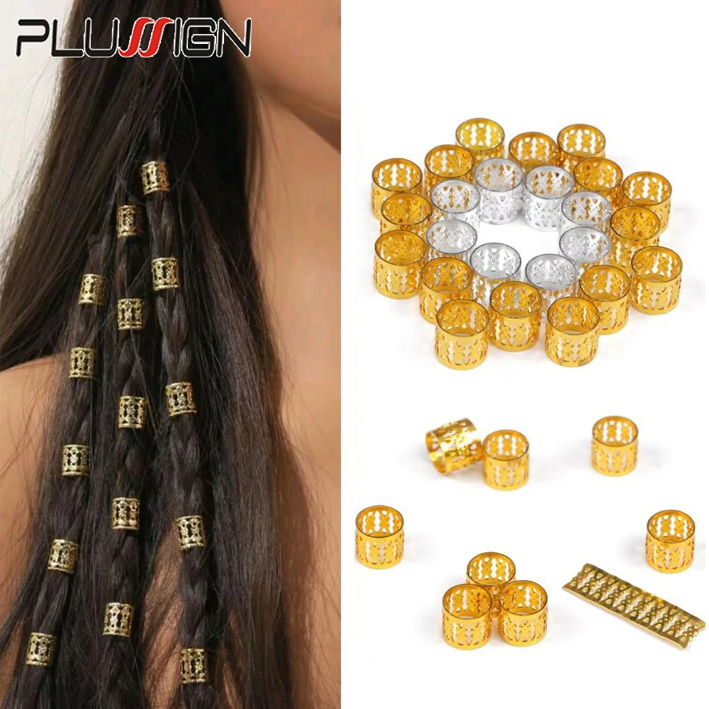 Plussign Dreadlock Hair Rings For Braid Hair Styling Adjustable Hair Braids Beads Cuff Aluminium Hair Accessories 50Pcs/100Pcs