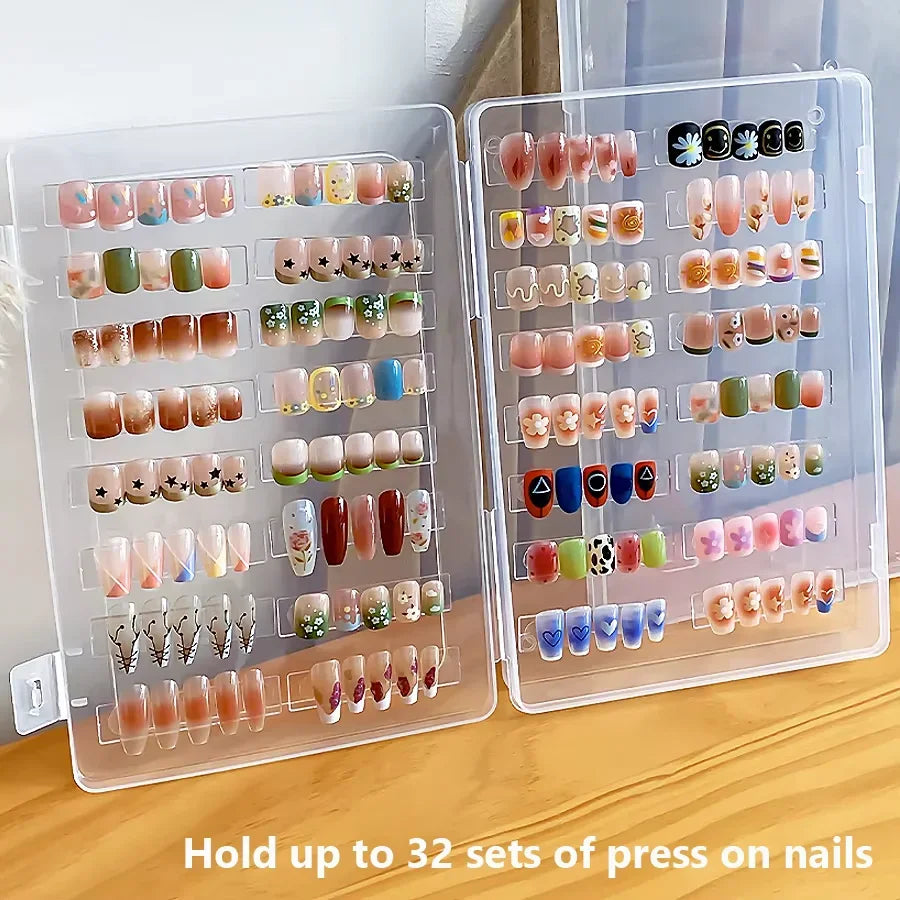 Empty Press on Nails Storage Box False Nail Packaging Set with Double-sided Adhesive Tape And 10 Acrylic Nail Display Sticks
