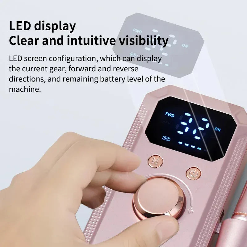 New Professional Electric Nail Art Drill Portable Electric File HD Display Multi Head Replaceable Nail Art Lathe Grinder