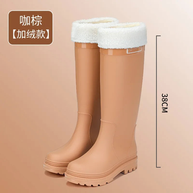 Women Rain Boots PVC Rubber Boots Outdoor Waterproof Garden Work Boots Fashion High-Tube Rubber Galoshes Women Rubber Rain Shoes
