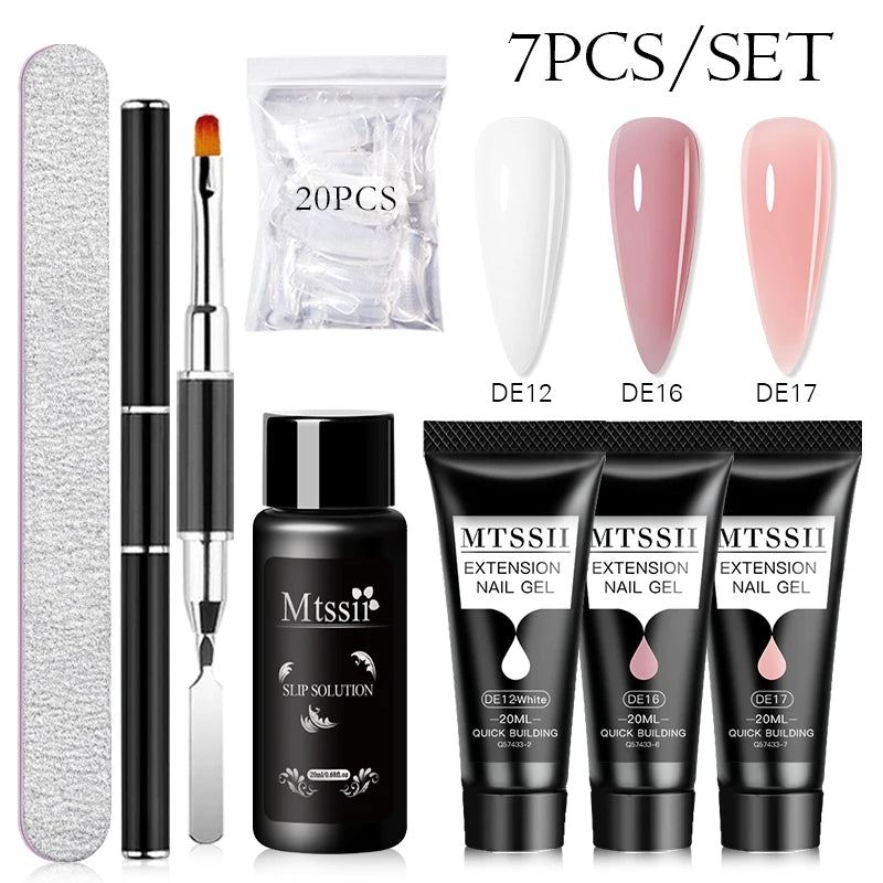 MTSSII 20m Extension Nail Gel Set Manicure Set Finger Quick Buliding Extension Gel Nail Polish Kit Soak Off UV Gel LED Nail Art