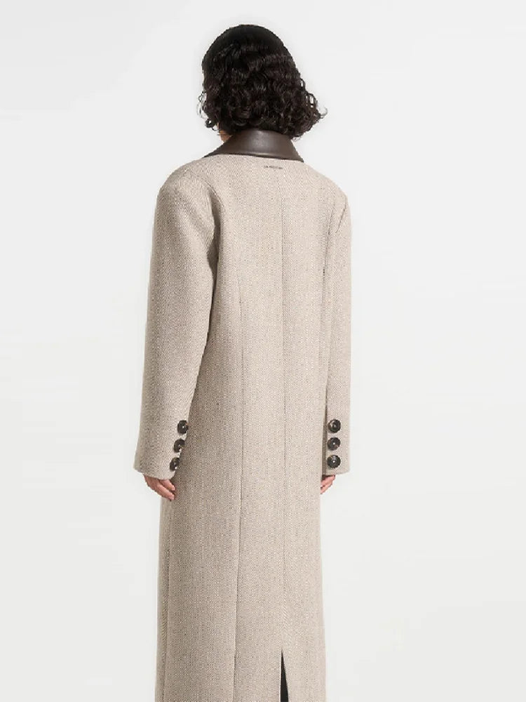 Fashion Waist Cinching Woolen Long Coat For Women Lapel Long Sleeve Single-breasted Coat With Belt New Lady Commuter Outwears