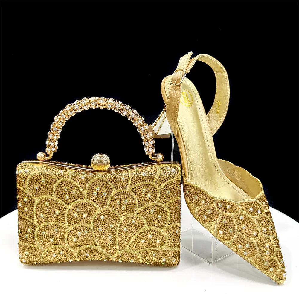 Venus Chan Italian shoes and handbags accessory set with rhinestone metal embellishments Wedding shoes Bridal shoes Designer