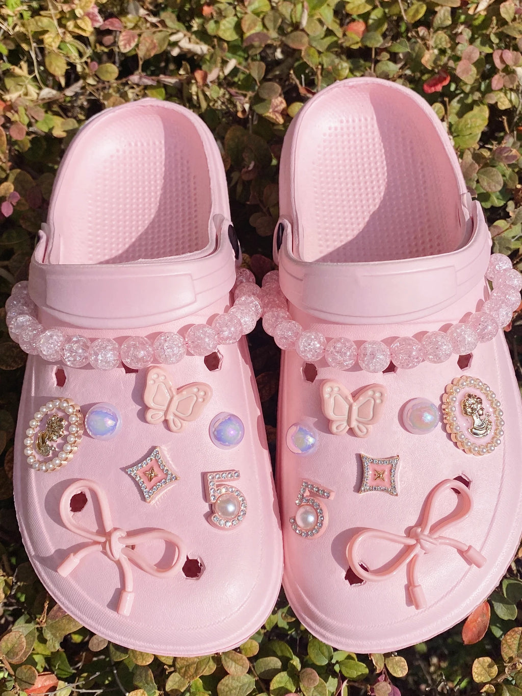16 fashionable pink (bow, dot diamond 5, small butterfly, broken bead chain) shoe buckle DIY decorations, multi-functional shoe